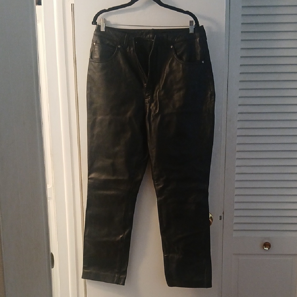 Women's Black Boot Cut 100% leather Pants